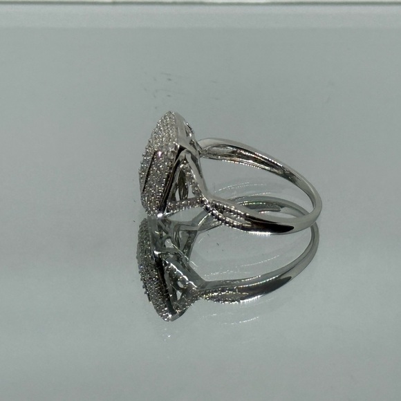 9.25 Sterling Silver Natural Diamond Ring with Geometric Design - Picture 7 of 7